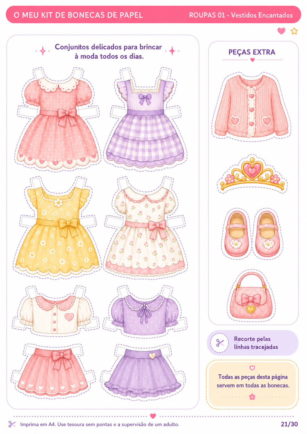 Roupas e acessórios incluídos no kit
